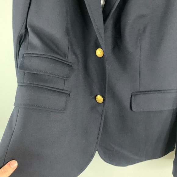 J. Crew Women's Schoolboy Blazer Jacket Navy Blue Wool Stretch Gold 2 Button 6 - Picture 3 of 11